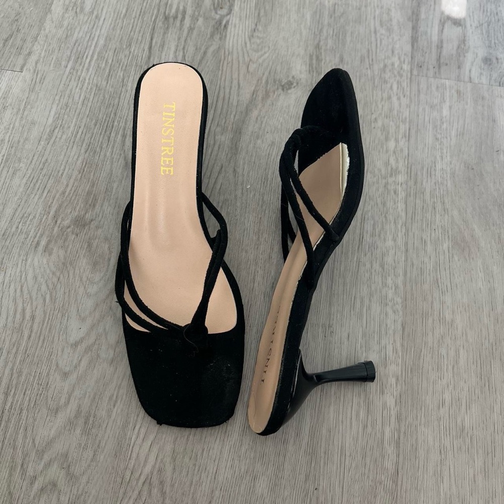 black velvet strappy kitten heel